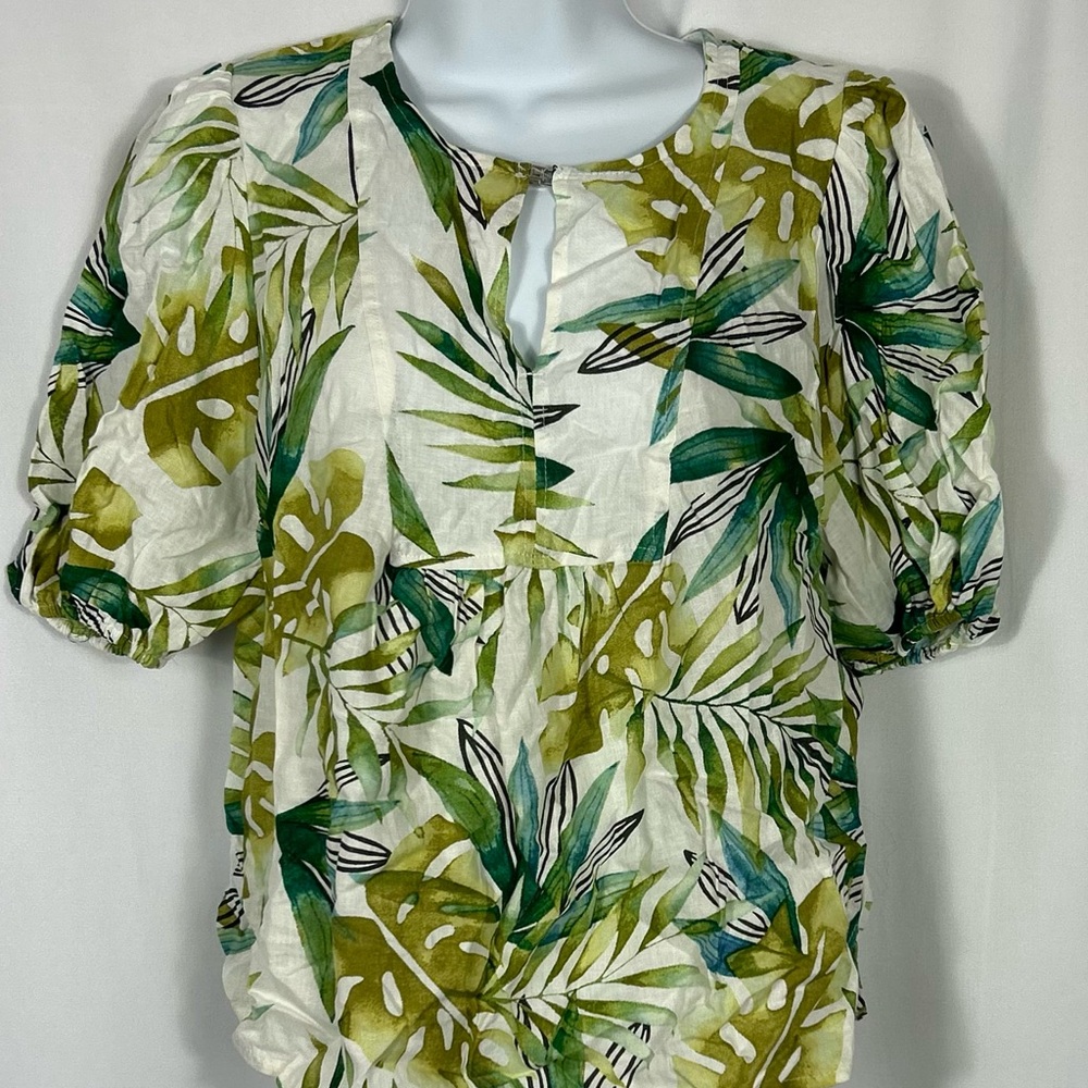 Sigrid Olsen Linen blend Tropical Leaf Print Blouse NWT S - Picture 4 of 12